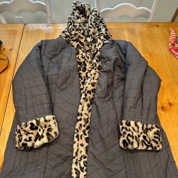 Dennis by Dennis Basso Faux Fur Reversible Coat Leopard Print with Hood - sz 3X - Picture 1 of 7